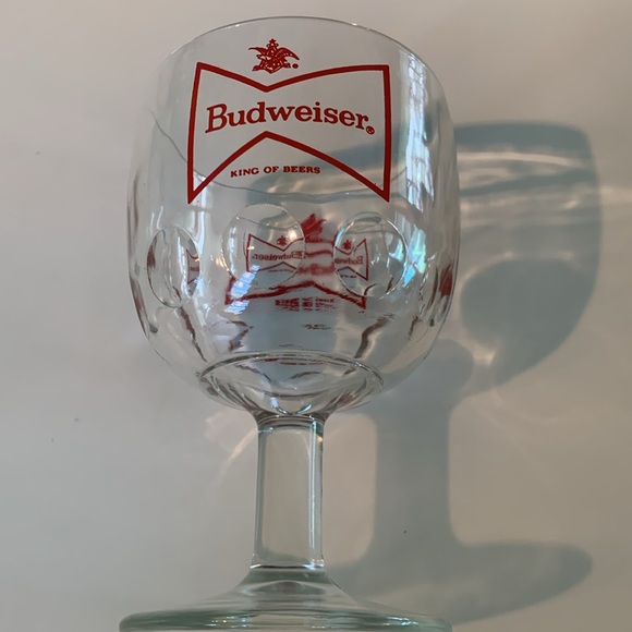 Vintage Budweiser Thumbprint Glass Chalice Beer Mug Goblet Cup Bowtie Logo EUC - Picture 2 of 4